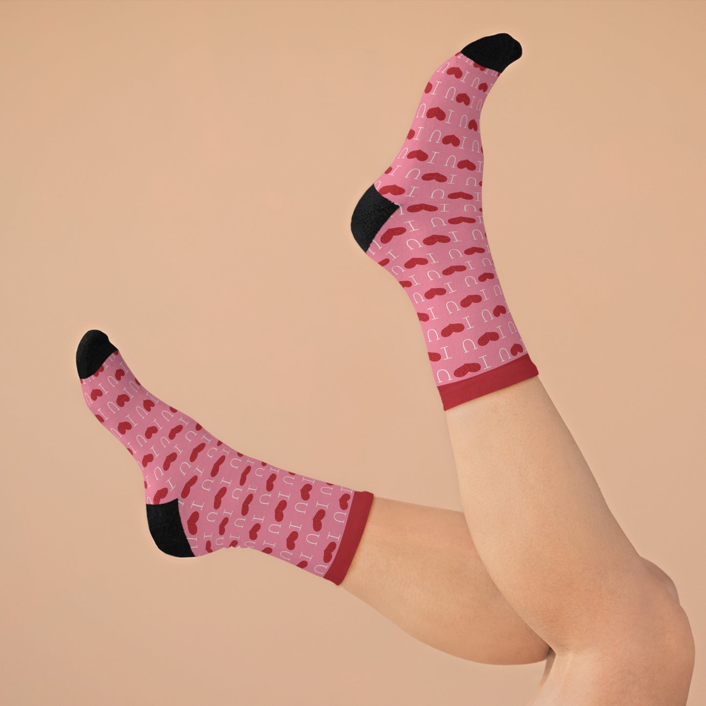 Socks -pink with red hearts -Valentine's - Recycled Materials 🌿🌿