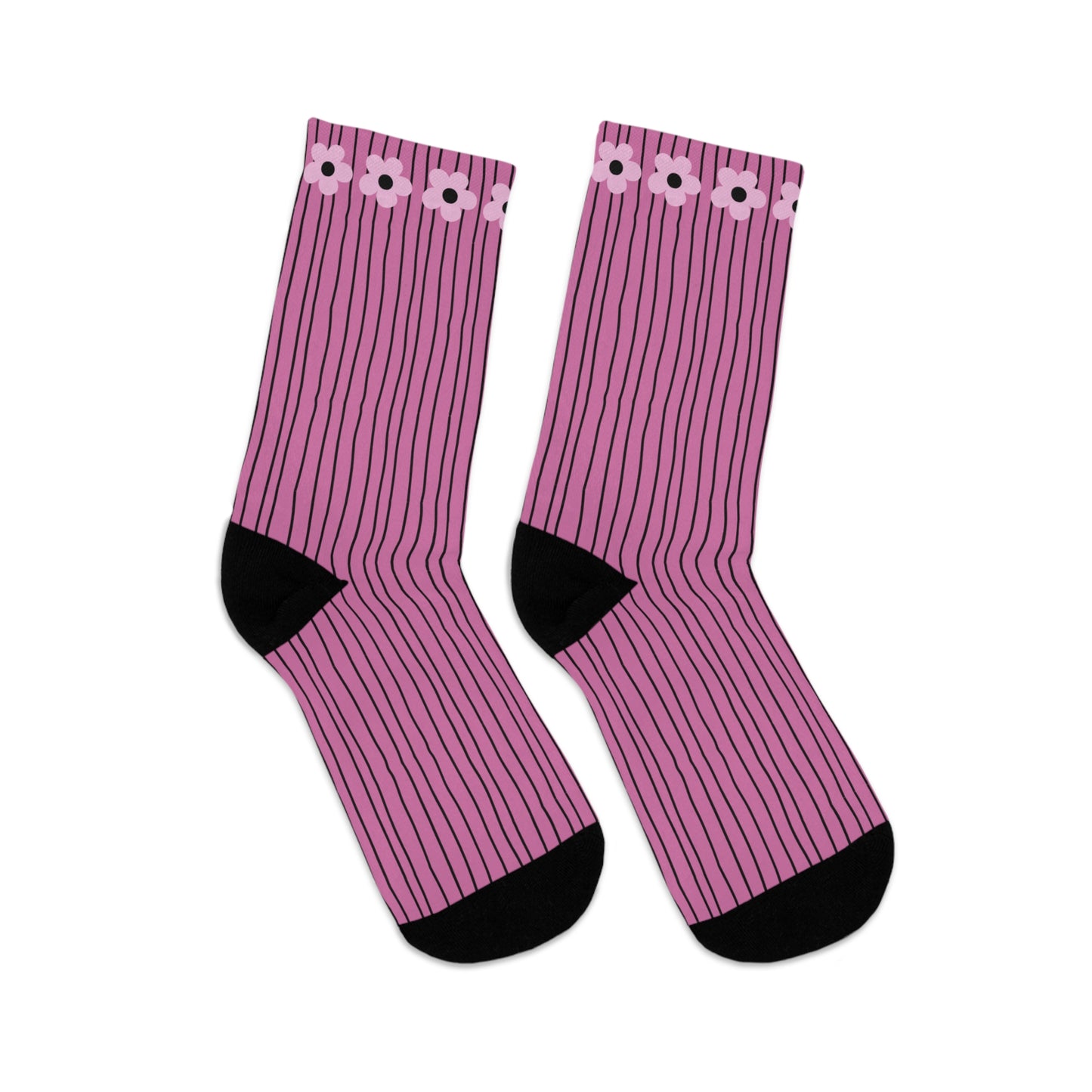 Flowers and Stripes Socks in Pinks - Made from Recycled Material  🌿🌿