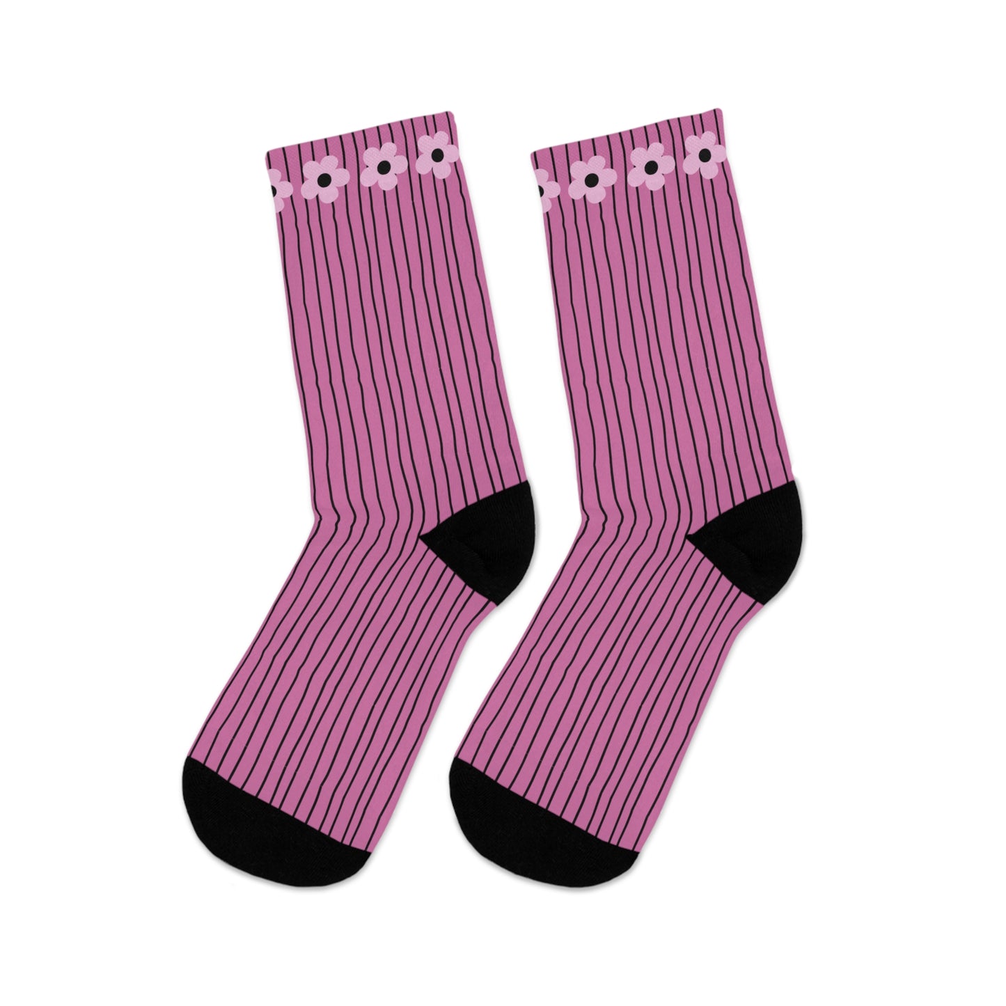 Flowers and Stripes Socks in Pinks - Made from Recycled Material  🌿🌿