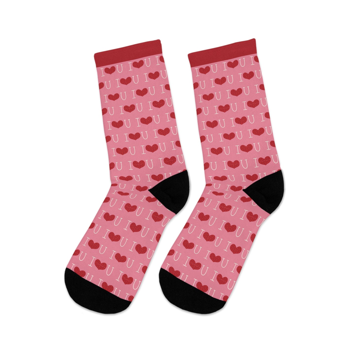 Socks -pink with red hearts -Valentine's - Recycled Materials 🌿🌿