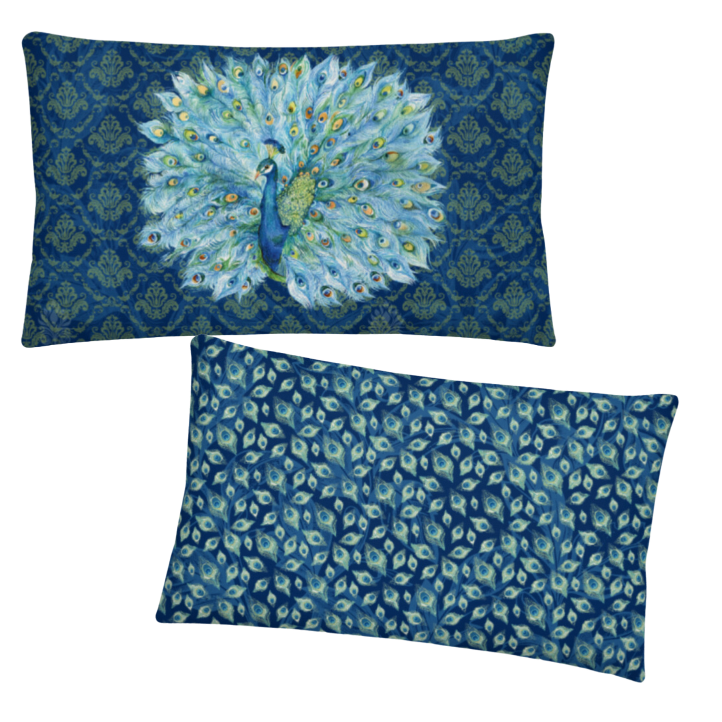 Peacock in Blues Low Pillow  🌿