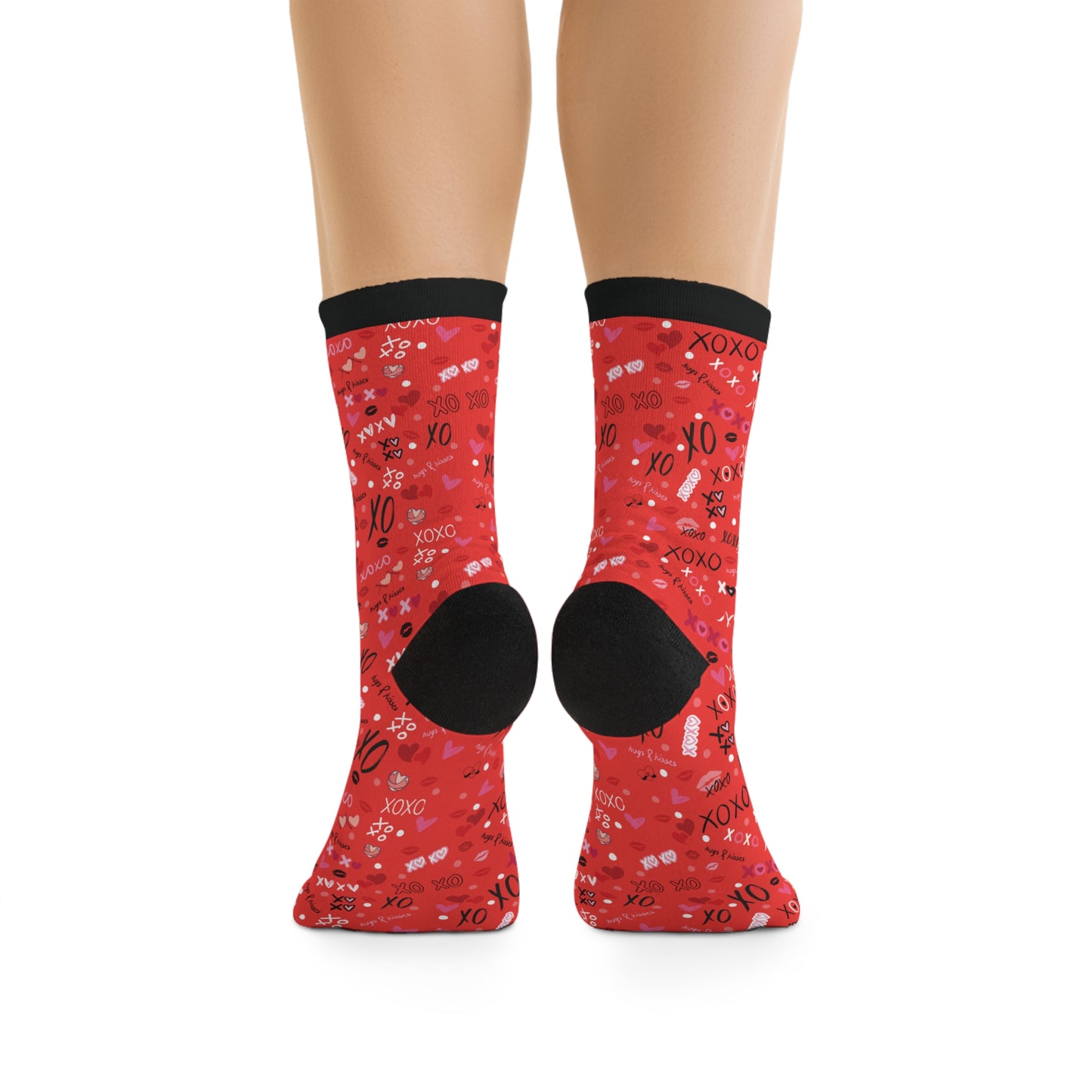 Socks - xoxo Hugs and Kisses Red, Pink, Black Cute Hearts Recycled Material Valentines