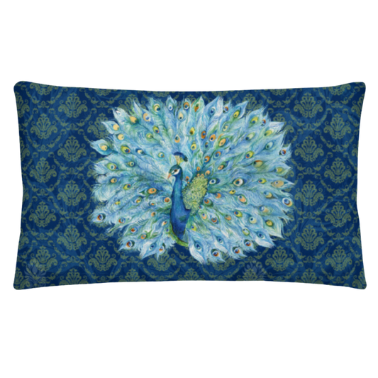 Peacock in Blues Low Pillow  🌿