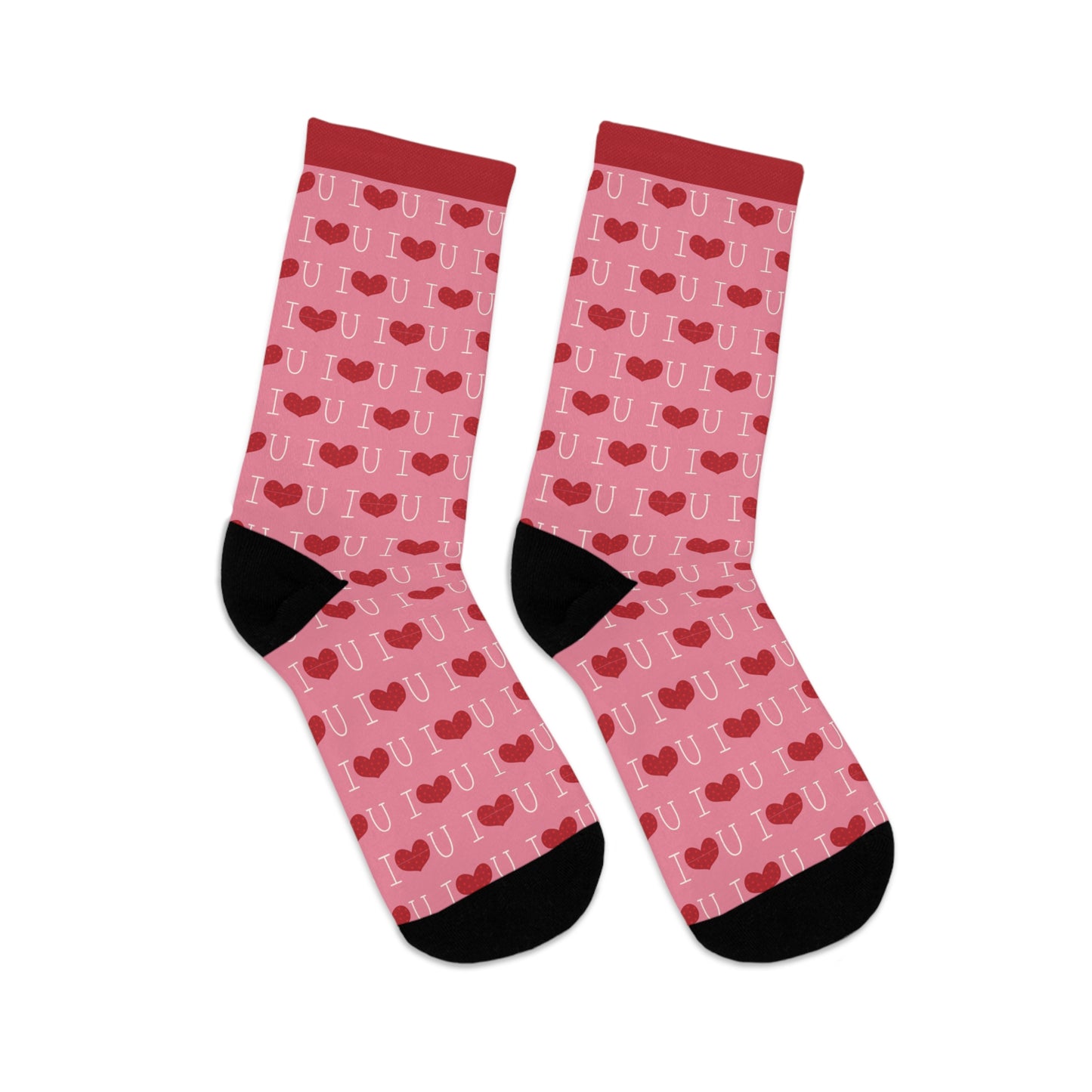 Socks -pink with red hearts -Valentine's - Recycled Materials 🌿🌿