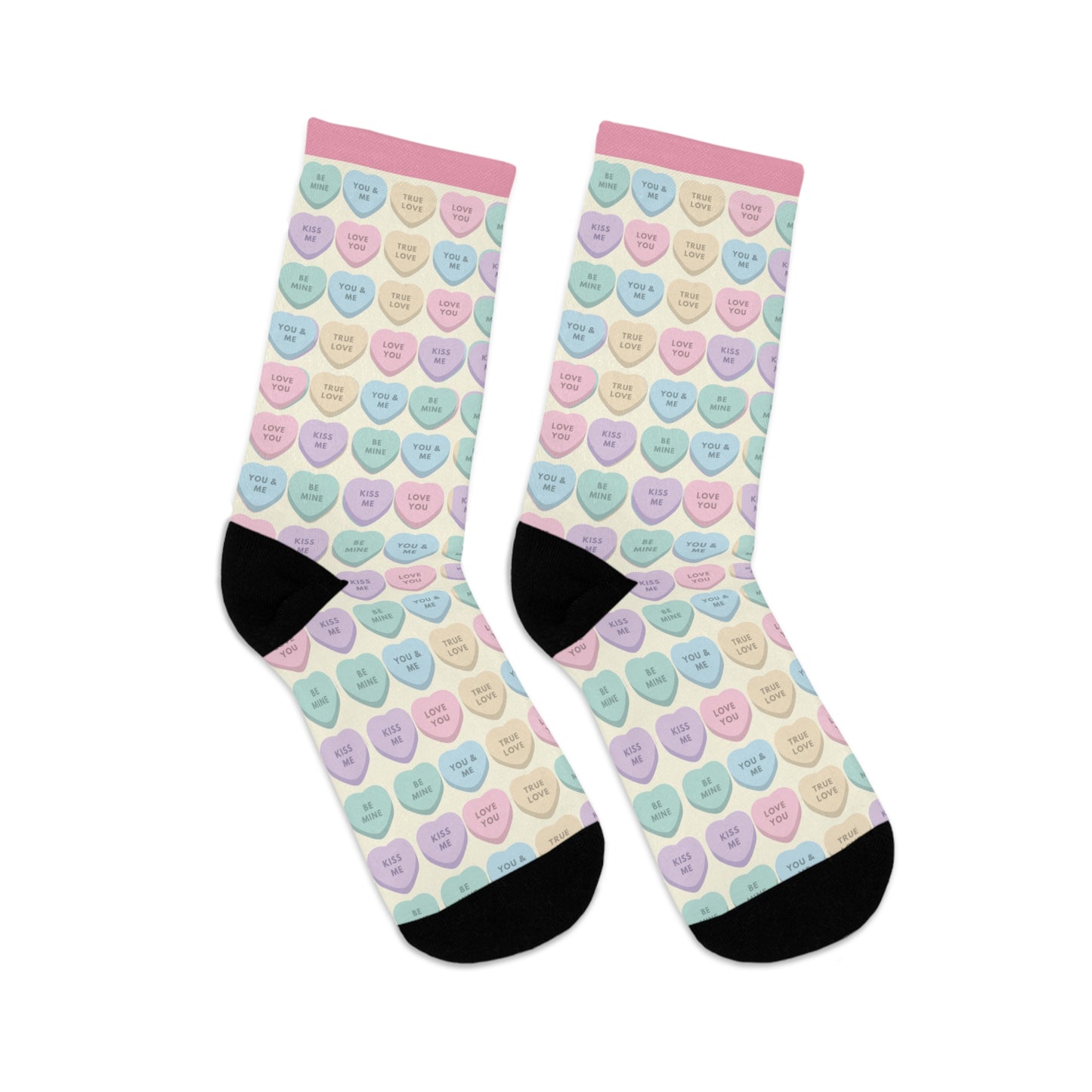 Socks - Pastel Valentines Candy Hearts Design - Recycled Materials  🌿🌿